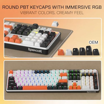 Redragon K689 PRO Wireless 108-Key Gasket RGB Gaming Keyboard, 4 Hotkeys | Extra Shortcut Keys, 0-Delay Tri-Mode, Cushioned Noise Dampening for Creamy Thocky Sound, Unfaded PBT Keycaps, PRO Software - color: Black Tangerine