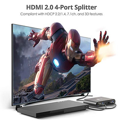 1X4 HDMI 4K 60HZ Splitter with EDID | Feed four displays across mixed 4K/1080p or HDR/SDR setups; EDID and Toslink reduce compatibility issues. TAA.
