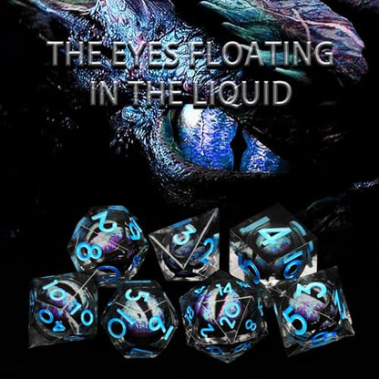 FONVGOGO Dragon Eye Dice, Liquid Core Dice Set DND Dungeons and Dragons Resin D and D Dice Role Playing Polyhedral Beholder's Ttrpg Die RPG (Blue) - color: Dragon Eye Blue