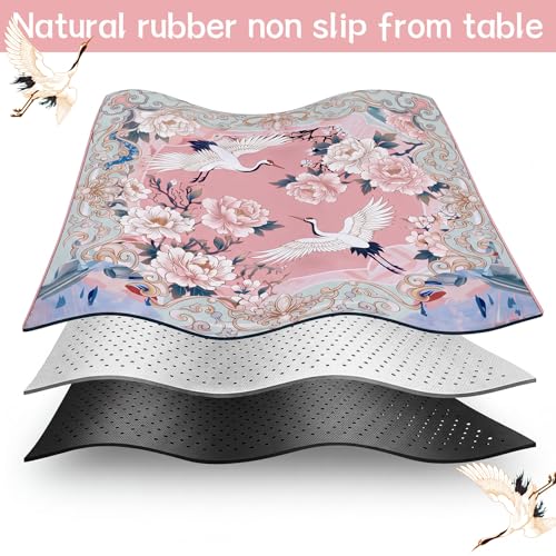 Drydiet Mahjong Mat for Table 31.5 x 31.5 Inch American Mahjong Mat with Carrying Bag, Non-Slip Noise Reduction Table Item for Family Poker Domino Board Game Night & Party Use(Heron) - style: Heron