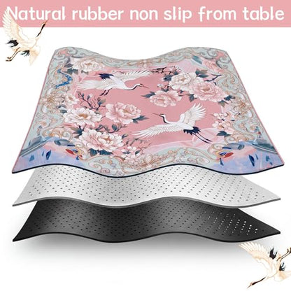 Drydiet Mahjong Mat for Table 31.5 x 31.5 Inch American Mahjong Mat with Carrying Bag, Non-Slip Noise Reduction Table Item for Family Poker Domino Board Game Night & Party Use(Heron) - style: Heron