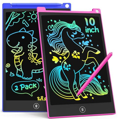 TECJOE 10 Inch 2 Pack LCD Writing Tablet, Colorful Doodle Board Drawing Tablet for Kids, Kids Travel Learning Toys Christmas Birthday Gifts for 3 4 5 6 7 8 Year Old Boys and Girls Toddlers - color: Dark Blue Magenta