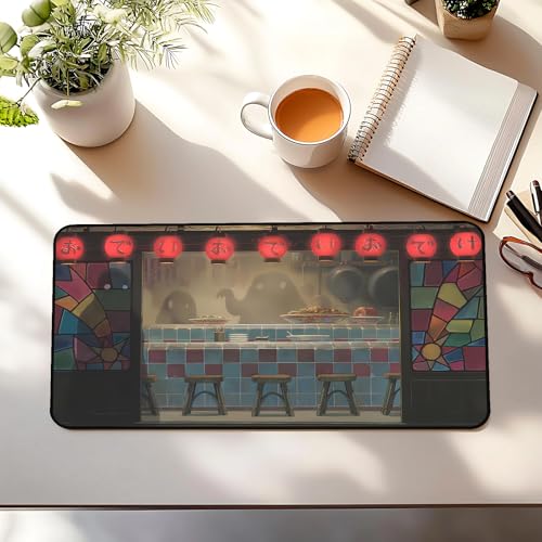 Japanese Anime Desk Pad, Black Ghost Game Mouse Pad, Long Keyboard Mat, Computer Pad, Wireless Mouse Mat, Non-Slip Desk Mat with Stitched Edges, Retro Home Office Desktop Decor 31.5"X15.7" - color: Black