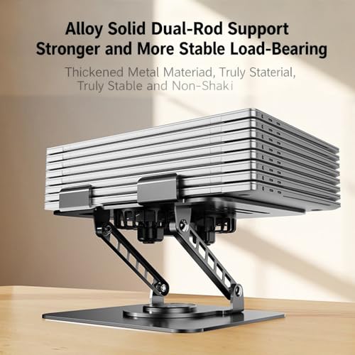 Selbst Laptop Stand for Desk with Quiet Cooling Fans - 360 Rotating Base Ergonomic Computer Stand, Aluminum Laptop Riser Foldable Protable for Office Home fits MacBook Air Pro, Dell, HP (10-17.3'') - color: black