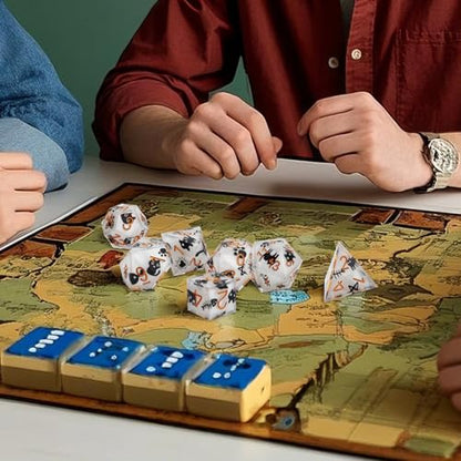 Haxtec Cat DND Dice Set White Sharp Edge Resin Dice Set with Dice Case, Handmade D and D Dice Polyhedral D&D Dice Set for TTRPGs Compatible with Dungeons and Dragons DND Gifts - color: White