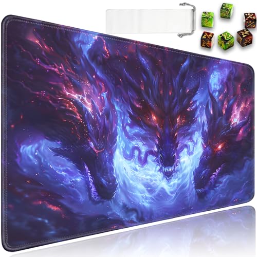 JVGFYNKL MTG Playmat + Drawstring Travel Pouch + 6 Dice Counter, for Tabletop Trading Card Game Playmats or Large Mouse Pad, Anti-slip Rubber 24 x 14 in, Blue Dragon Games TCG Playmat (No with Zone) - color: JV-Playmat-6-1-E125