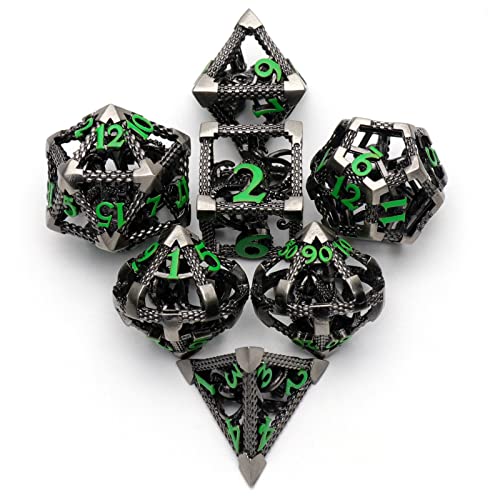 Hollow Cthulhu Metal Polyhedral Dice Set - D&D for Fantasy Tabletop RPG Role Playing Games Gift for DND Lovers(Green Number) - color: Cthulhu Green Number