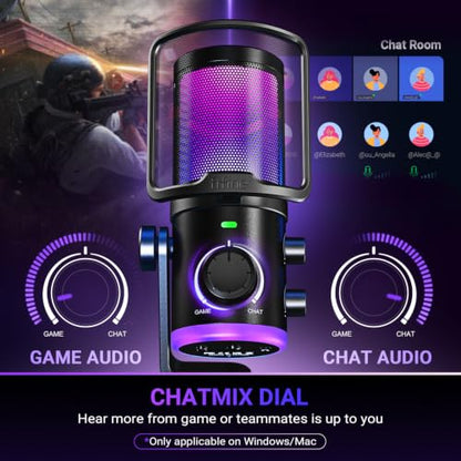 FIFINE AmpliGame AM6T Gaming USB Microphone Kit, Condenser Mic for PC/PS5 | Noise Cancellation, ChatMix Dial, Quick Mute, RGB Control, Gain Knob, Boom Arm, Monitoring, for Streaming Twitch Podcast
