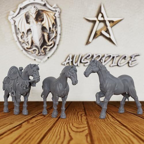 3-Piece Set Unpainted Resin Mounts for Tabletop RPG Game - 28mm Scale Fantasy Animals for Dungeon Masters & RPG Gift - TTRPG Minis Figurine for DND Miniatures - Horses(AS525)