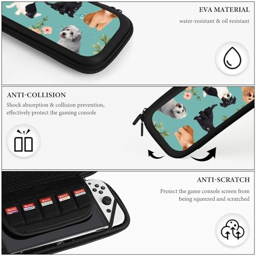 Game Console Storage Bag Compatible with Switch, Dogs Flowers Hard Shell Shockproof Travel Carrying Pouch with 15 Game Cartridges - color: Color(93)
