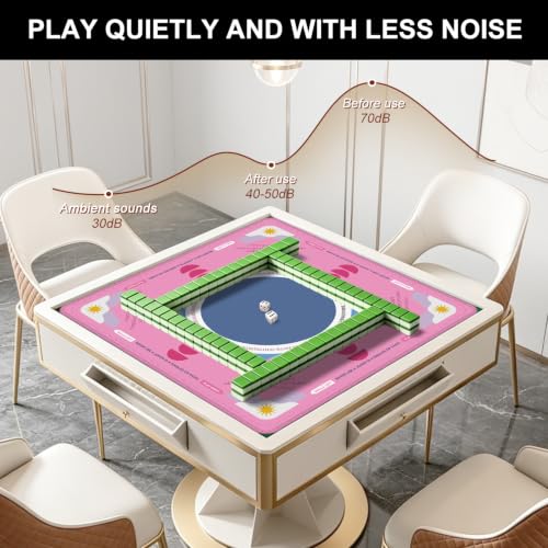 Large Pink Mahjong Mat for Table with Rules, 31.5" x 31.5" Noise Reduction Non Slip Waterproof Mah Jong Table Mat with Carrying Bag, Suitable for Mahjong, Poker, Board Games, Dominoes, and Card Games - color: Large Pink