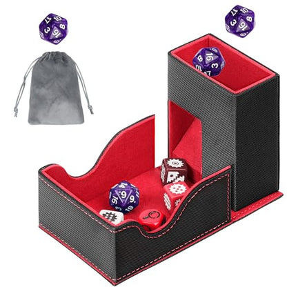 Dice Roller Tower, Magnetic Dice Tray for Rolling, Foldable Leather Dice Organizer Tower Fits for Dungeons & Dragons, MTG DM and Player, Black & Red - color: Black & Red, style: Style A