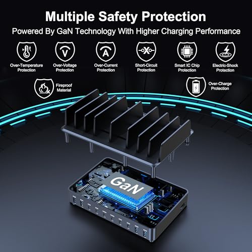 chipofy 500W Charging Station for Multiple Devices with Stand | 10-Port Multi USB C Fast Charger, with Organizer Stand, for MacBook Laptop, iPad, iPhone 17 16 Pro Max, Galaxy S25/S24