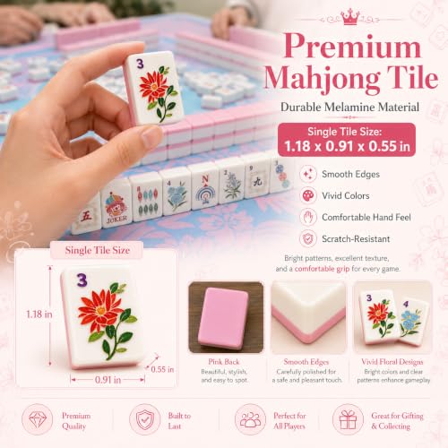 Pink American Mahjong Set, 168 Premium Melamine Tiles with 12 Jokers, Luxury Gift Box Mahjongg Set for Women, Moms & Grandmas, Portable Board Game for Girls’ Night & Weekly Clubs - color: Pink