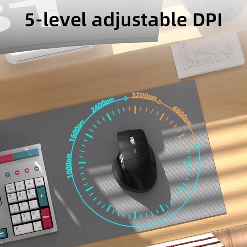INFINMIND Ergonomic Wireless Bluetooth Mouse with 6 Programmable Buttons(Mac/Windows), Multi-Device, Flying Scroll & Side Wheel, 5 Level DPI, Rechargeable Silent Mice for Laptop, PC, Tablet, MacBook.