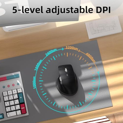 INFINMIND Ergonomic Wireless Bluetooth Mouse with 6 Programmable Buttons(Mac/Windows), Multi-Device, Flying Scroll & Side Wheel, 5 Level DPI, Rechargeable Silent Mice for Laptop, PC, Tablet, MacBook.