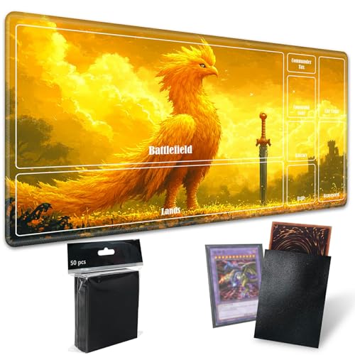 MTG Playmat with Zones, TCG Card Game Play Mat with Stitched Edges, Non-Slip Rubber Base Gaming Desk Mat, Smooth Surface 24 x 14 Inch, Golden Chocobo - color: Golden Chocobo, size: Zone 1