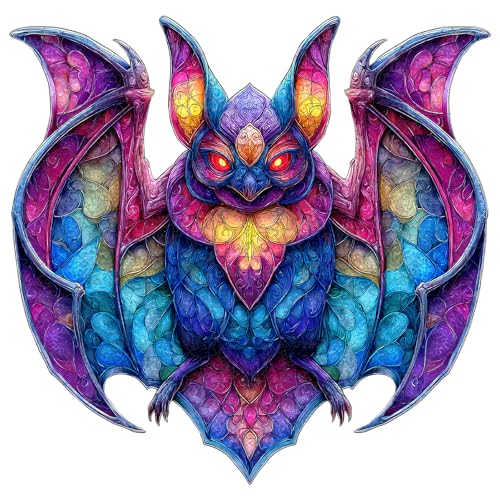 MEATRN Wooden Puzzles for Kids, Stained Glass Bat Wood Puzzles Adult, 503 Pcs - color: Bat, size: Large