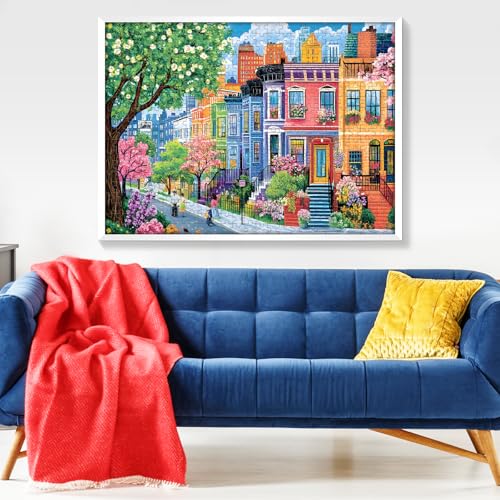 500 Pieces Puzzles for Adults, Spring Puzzle for Adults Elderly, Colorful Street Jigsaw Puzzle, Recycled Paper Puzzle 500 Pieces, Family Activity Game Nights Gifts 20.5x15 in - style: Modern