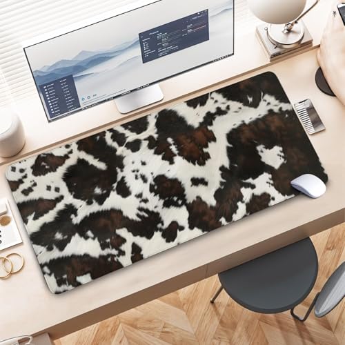 Cow Print Mouse Pad Gaming, Large Mouse Pads for Desk, Highland Cow Print Extended Mousepad with Stitched Edge, Non-Slip Rubber Base, Long Full Keyboard Mat for Desk Game Home Office, 31.5" x 11.8" - color: Mpad#Cow Print, size: 31.5L x 11.8W inches