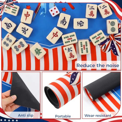American Flag Mahjong Mat with Rules 31.5" x 31.5" Non-Slip Noise Reduction Gaming Mat with Carrying Bag American Mahjong Table Cover for Poker Board Card Games Dominoes - style: American Flag