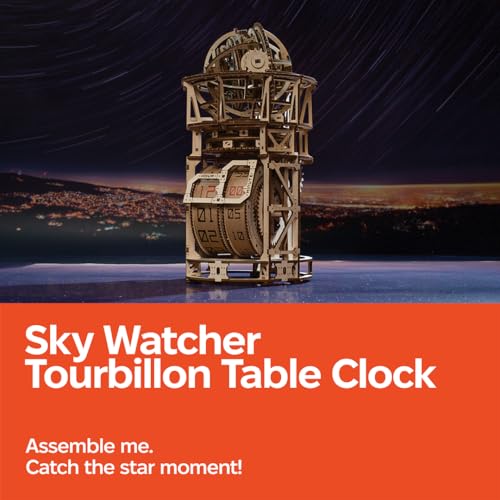 UGEARS Astronomer Table Clock with Tourbillon - 3D Wooden Puzzles for Adults Model Kit - Mechanical Clock Kit Functional DIY Wood Model Kits for Adults, 3D Puzzle for Puzzle Lovers - style: Astronomer Table Clock