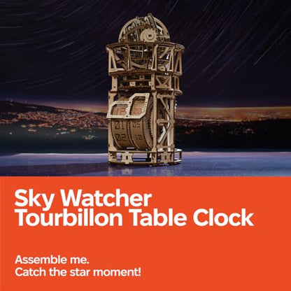UGEARS Astronomer Table Clock with Tourbillon - 3D Wooden Puzzles for Adults Model Kit - Mechanical Clock Kit Functional DIY Wood Model Kits for Adults, 3D Puzzle for Puzzle Lovers - style: Astronomer Table Clock