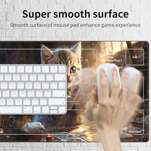 MTG Playmat with Magic Zone 27.5 x 15.7in Includes Storage Bag,TCG Playmat with Soft Surface Premium Non-Slip Rubber Backing Stitched Edges Durable Gaming Mat,Cat Playing Cards - color: Cat Playing Cards, size: 27.5"×15.7"With Zones