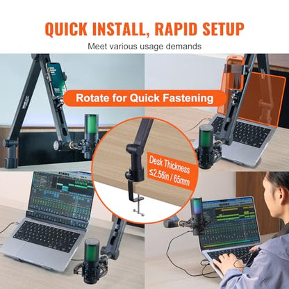 VEVOR Microphone Boom Arm, with Desk Mount Clamp, Adjustable Mic Stand with Cable Management,360° Rotatable,3/8" to 5/8" Adapter, for Recording Studio Streaming Gaming Blue Yeti SM7B Audio Podcast - style: Mic Boom Arm