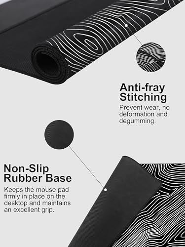 TopMade Mouse Pad with 15W Fast Wireless Charging, 31.5"x15.75" XXL Large Gaming Waterproof Desk Pad with Ultra-Smooth Surface, Non-Slip Base, Computer Desk Mat, Black Topographic Map #1 - color: Black Topographic Map #1