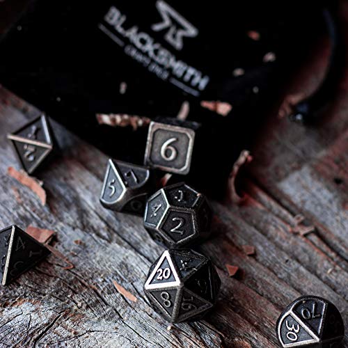 HEIMDALLR Metal DND Dice Set 7pcs - Indestructible Metal Dice Set w/Dice Bag; D&D Dice Set D&D (Dungeons and Dragons Dice Set) w/ D20 Dice - Blacksmith Craft Dice (Weathered Iron) - color: 02 Weathered Iron