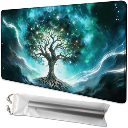 Playmat for MTG Green Vitality Magic Play Mat 24x14 Inch Card Game Mat for Magic The Gathering TCG PTCG Playmat with Free Storage Bags Non-Slip Backing and Stitched Edge - color: Green Vitality No With Zones