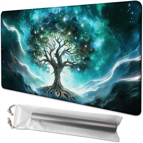 Playmat for MTG Green Vitality Magic Play Mat 24x14 Inch Card Game Mat for Magic The Gathering TCG PTCG Playmat with Free Storage Bags Non-Slip Backing and Stitched Edge - color: Green Vitality No With Zones