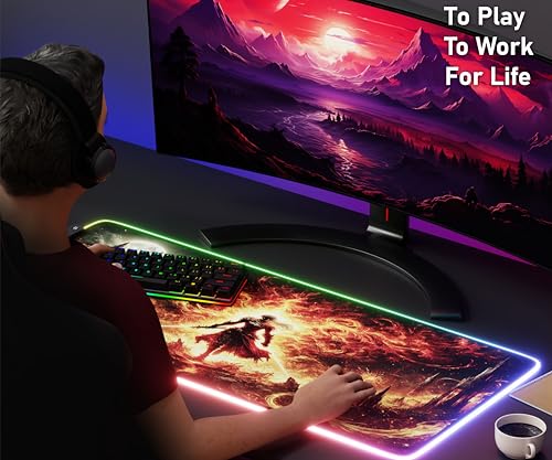 RGB Gaming Mouse Pad Large Extended Desk Mat 35.4x15.7in XXL XXXL Mousepad LED Light Up Keyboard Mat PC Gamer Desk Pad Gaming Accessories Extra Big Mouse Mat for Desk - Hellfire Crusader - color: Hellfire Crusader