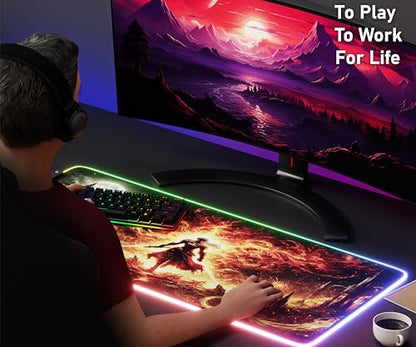 RGB Gaming Mouse Pad Large Extended Desk Mat 35.4x15.7in XXL XXXL Mousepad LED Light Up Keyboard Mat PC Gamer Desk Pad Gaming Accessories Extra Big Mouse Mat for Desk - Hellfire Crusader - color: Hellfire Crusader