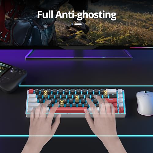 surmen 65% Mechanical Gaming Keyboard with Linear Red Switch, Wired Mini Compact Keyboard 60 Percent Backlit for Laptop Desktop PC Gamers（68 Black-Ice Blue） - color: 68 Black-Ice Blue