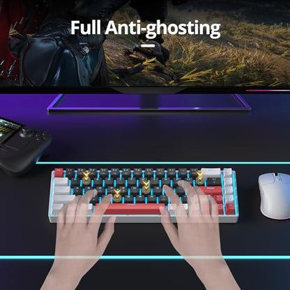 surmen 65% Mechanical Gaming Keyboard with Linear Red Switch, Wired Mini Compact Keyboard 60 Percent Backlit for Laptop Desktop PC Gamers（68 Black-Ice Blue） - color: 68 Black-Ice Blue
