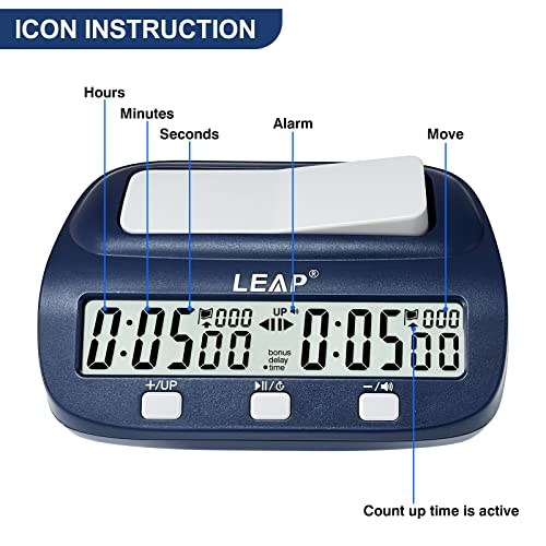 LEAP Digital Chess Timer - Professional with Time Bonus and Delay Features, Great for Chess I-Go, Navy - color: Navy