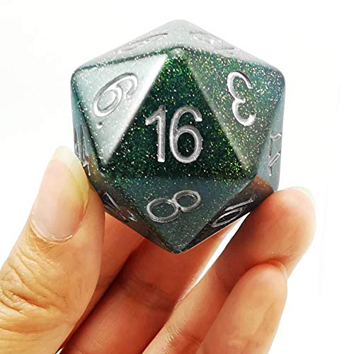 Bescon Glitter Jumbo D20 38MM, Big Size 20 Sides Dice Glitter Turquoise Green, Big 20 Faces Cube 1.5 inch - color: Glitter Turquoise Green