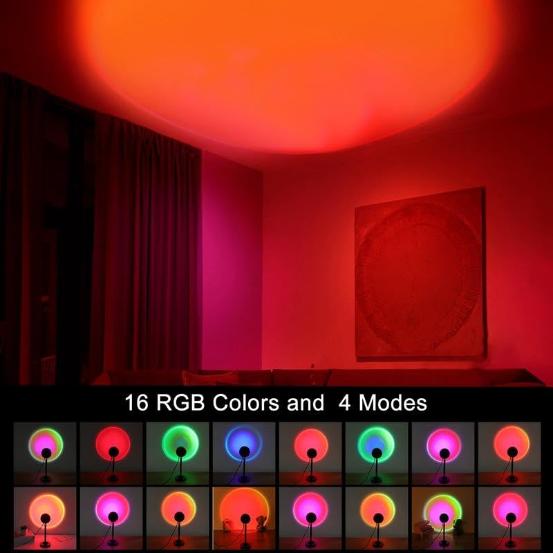 Fall Sunset Lamp Projector Light 180° Adjustable Sunset Mood Lamp, 4 Modes, Remote Control RGB Ambient Night Light for Bedroom.