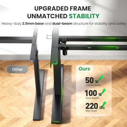 Black 60x28 in Electric Standing Desk, 1 Inch Thick Tabletop | Double Beam Frame, Holds 220lbs, Sit Stand, 3 Memory Height Adjustment, Extra Deep Table Top, Black Frame - color: Black Top / Black Frame, size: 60 x 28 Inch