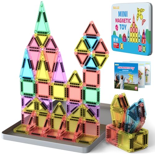 BAIJLE 46PCS Mini Magnetic Tiles, for Kids, Portable Magnetic Toys Travel Set with Iron Case for Kids Ages 4-8,Creativity Boosting Building Toys Set,Toddler Puzzle for Boys and Girls Ages 3+ - style: 46PCS Mini Magnetic Tiles