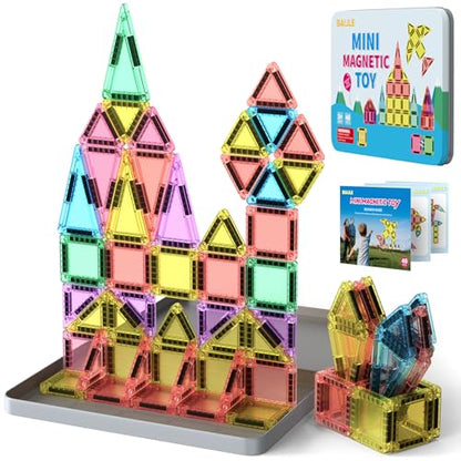 BAIJLE 46PCS Mini Magnetic Tiles, for Kids, Portable Magnetic Toys Travel Set with Iron Case for Kids Ages 4-8,Creativity Boosting Building Toys Set,Toddler Puzzle for Boys and Girls Ages 3+ - style: 46PCS Mini Magnetic Tiles