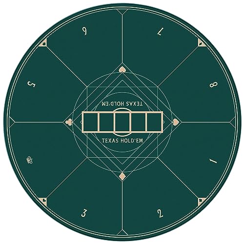 YUZPKRSI 47 Inch Round Poker Mat, Neoprene & Rubber, Texas Hold'em Poker Table Top Casino Card Games, Portable, Carrying Bag Included - color: 47 Inch Round Green
