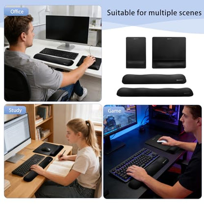 Wide Size Mouse Pad with Wrist Rest & L-Size Keyboard Wrist Rest Set,Premium PU Material,Low-Rebound Cushion,Ergonomic Design,Smooth Mouse Control with Hard Plate,Reduces Fatigue,White - color: Wide Set_white, style: Wide Size Mouse Pad & L-Size Keyboard