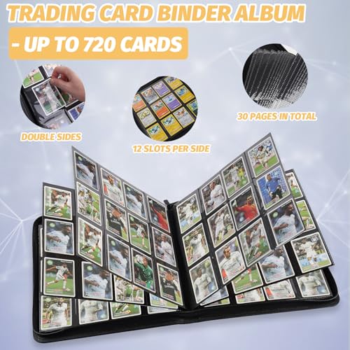 12 Pocket Ringless Side Loading Trading Card Binder, 720 Cards PU Fixed Page Zipper Card Album for TCG Sports Game Cards, Not Fit Top Loaders (Dark Blue) - color: 12 Pocket 720 Diamond Dark Blue