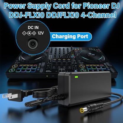 12V DJ Controller Charger Replacement Compatible with Pioneer DJ DDJ-FLX10 | Power Cord AC Adapter Fit for Pioneer DDJ 4-Channel 4 Channel DDJFLX10 FLX10 Performance DJ Controller Charging Plug Cable
