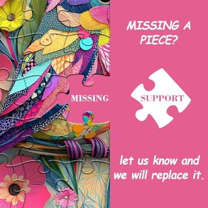 Hummingbird Puzzles for Adults 1000 Pieces, Collage Colorful Bird Flower Puzzle, Paper Cut Art Aesthetic Spring Animal Themed, Difficult Hard Impossible Challenge for Adults - style: Collage Colorful Bird