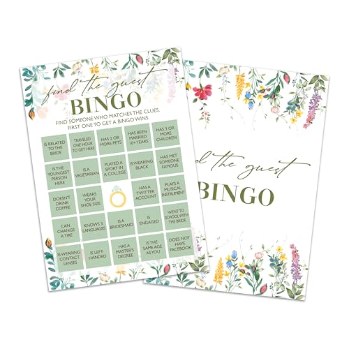Find The Guest Bingo Game Cards, Wildflower Bridal Shower Games Card, Floral Wedding Shower Games Set, 25 Game Cards for Bridal Shower Wedding Bachelorette Engagement, 05 - style: Find The Guest Bingo