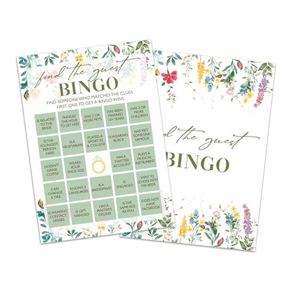 Find The Guest Bingo Game Cards, Wildflower Bridal Shower Games Card, Floral Wedding Shower Games Set, 25 Game Cards for Bridal Shower Wedding Bachelorette Engagement, 05 - style: Find The Guest Bingo